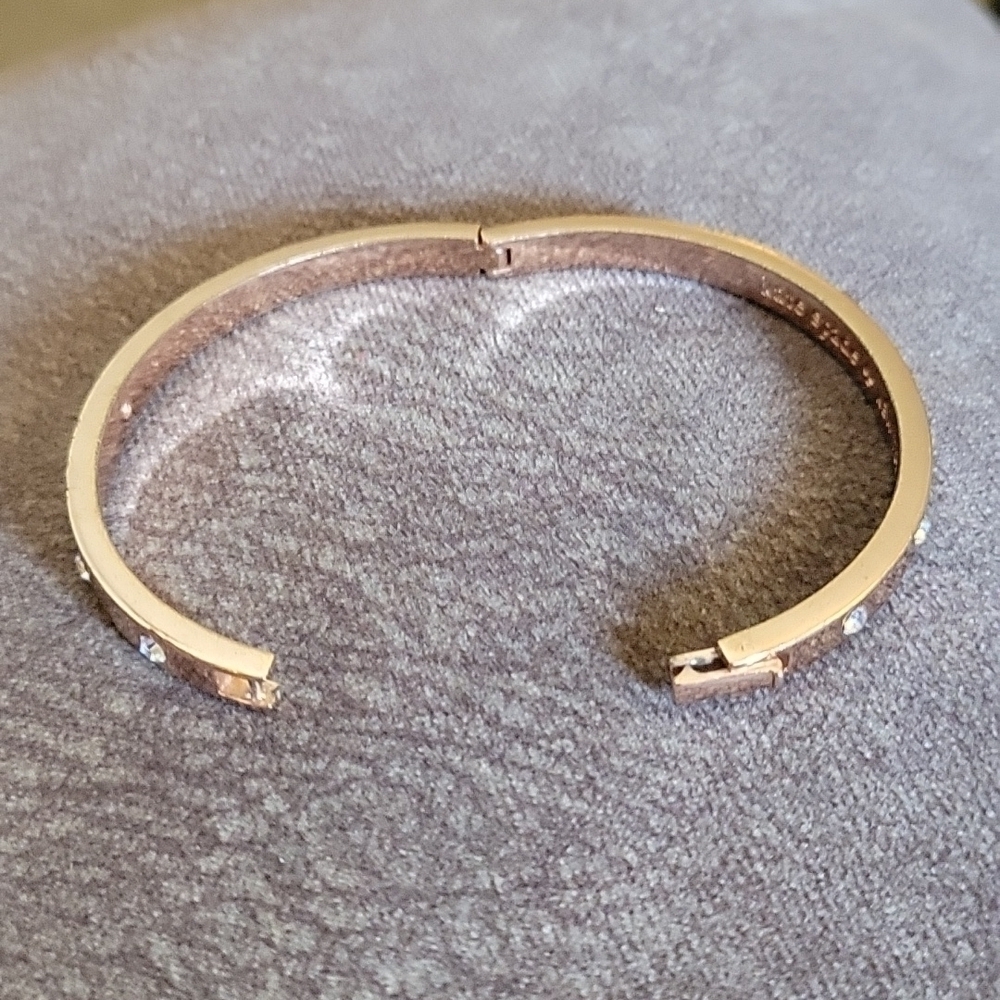 Kate SPADE Rose Goldtone Rhinestone Clamp Bangle Moto Bracelet - Picture 5 of 8